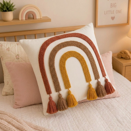 Rainbow Decorative Cushion – Multicolor Tassel Accent Pillow