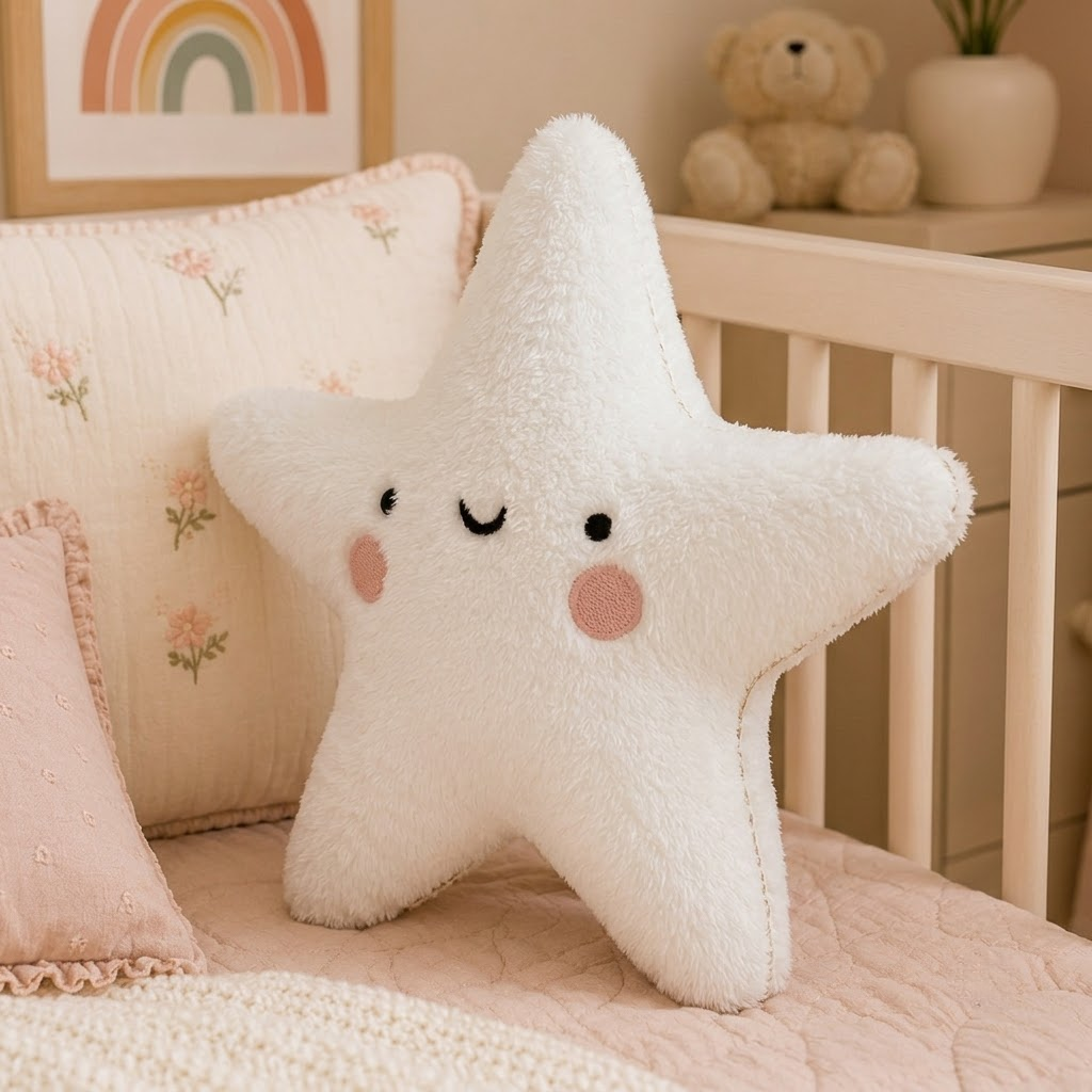 Star Decorative Cushion – White Plush Accent Pillow