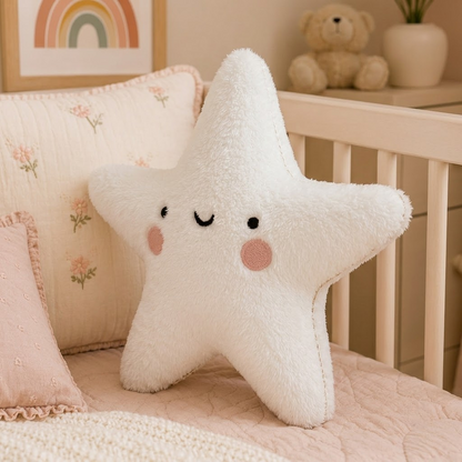 Star Decorative Cushion – White Plush Accent Pillow