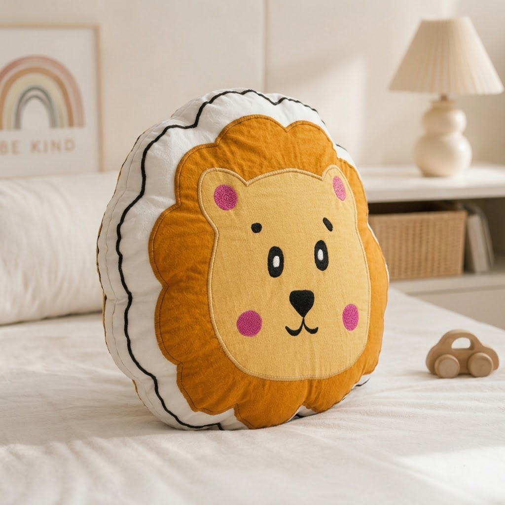 Bear Decorative Cushion – Orange & Mustard Accent Pillow