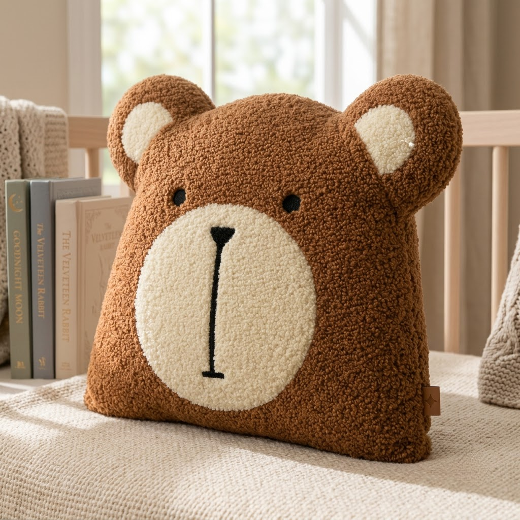 Bear Decorative Cushion – Brown & Cream Accent Pillow