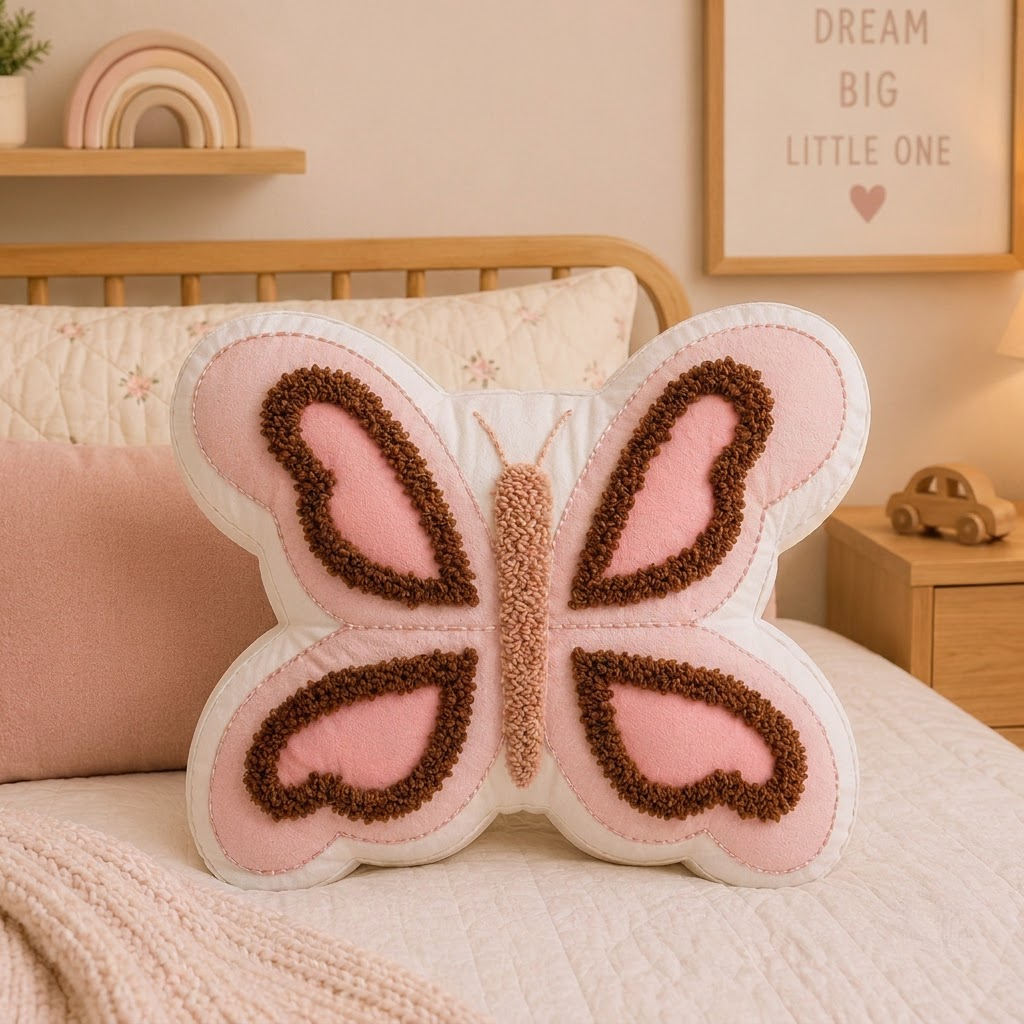 Butterfly Decorative Cushion – Pink & Beige Home Decor
