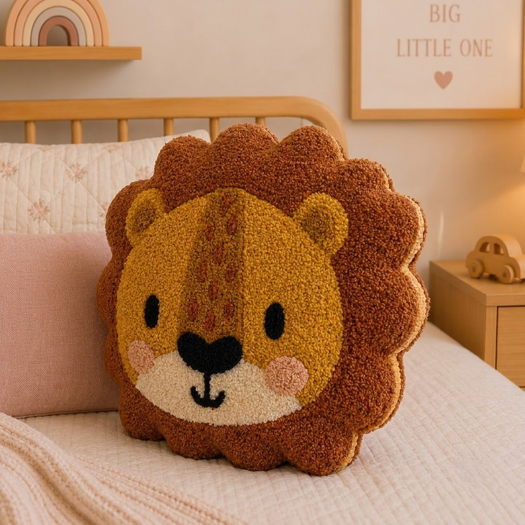 Lion Decorative Cushion – Brown & Mustard Kids Room Accent