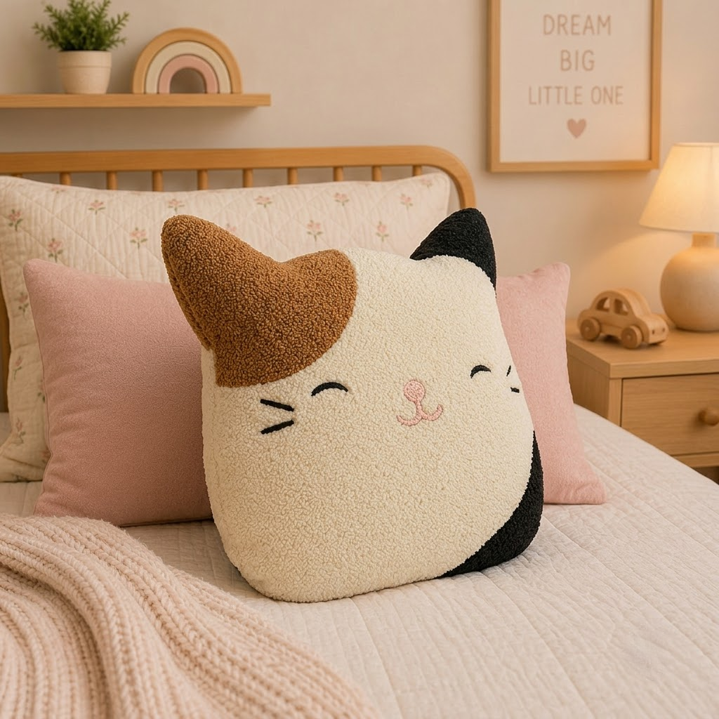 Cat Decorative Cushion – Cream, Brown & Black Accent Pillow