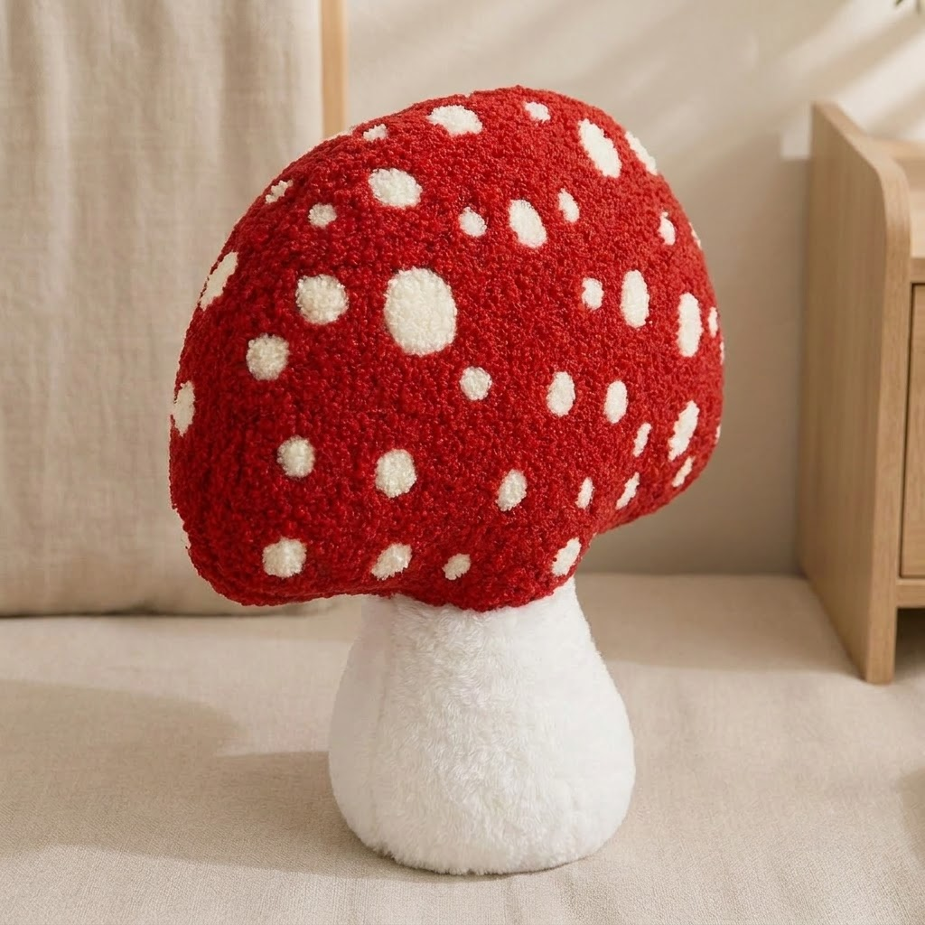 Mushroom Decorative Cushion – Red & White Accent Pillow