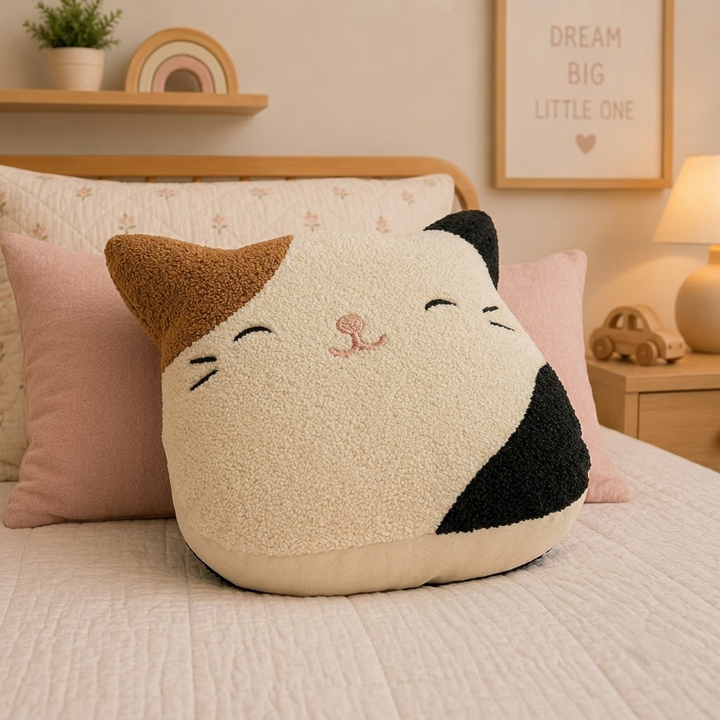 Cat Decorative Cushion – Cream, Brown & Black Accent Pillow