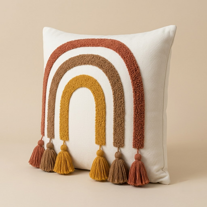 Rainbow Decorative Cushion – Multicolor Tassel Accent Pillow