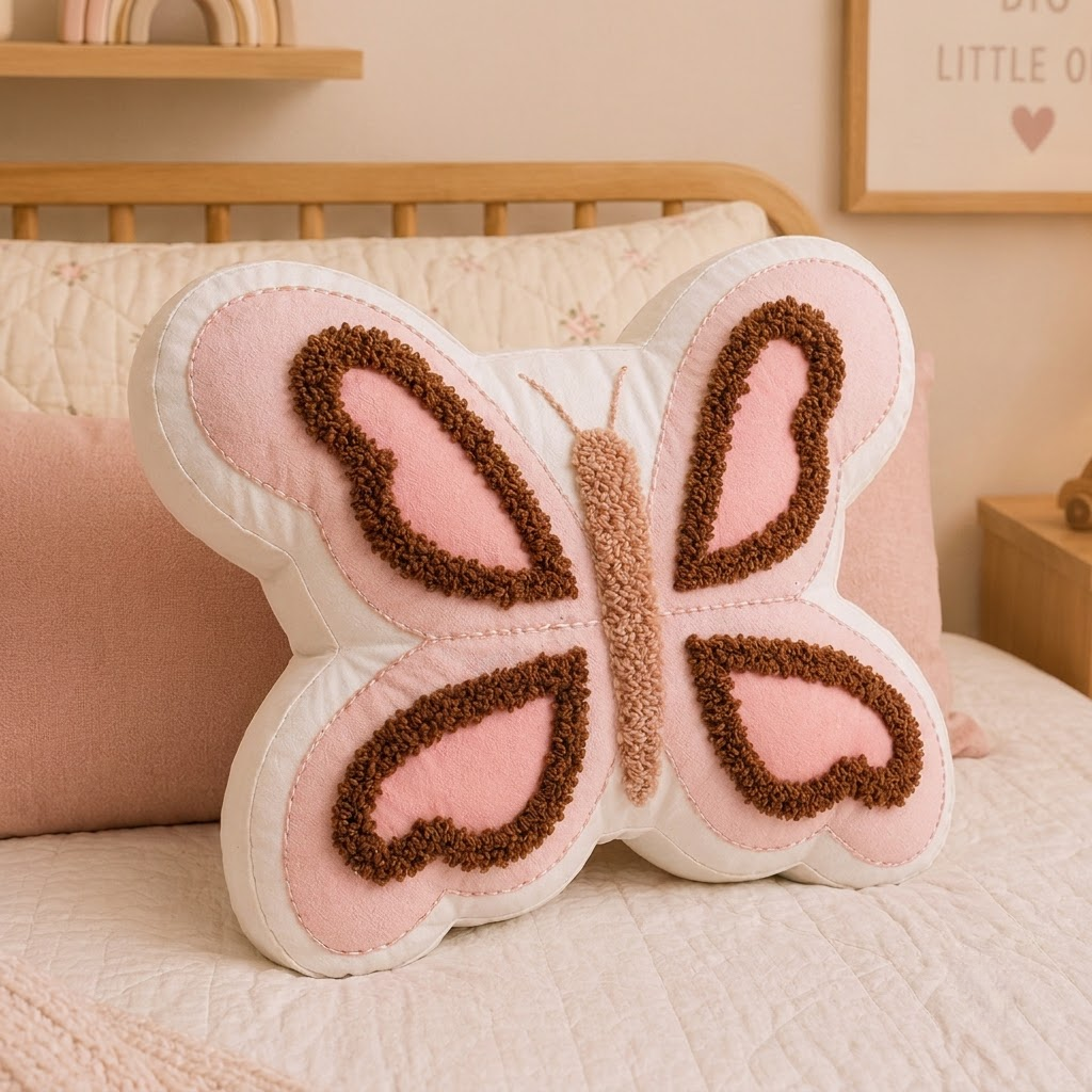 Butterfly Decorative Cushion – Pink & Beige Home Decor