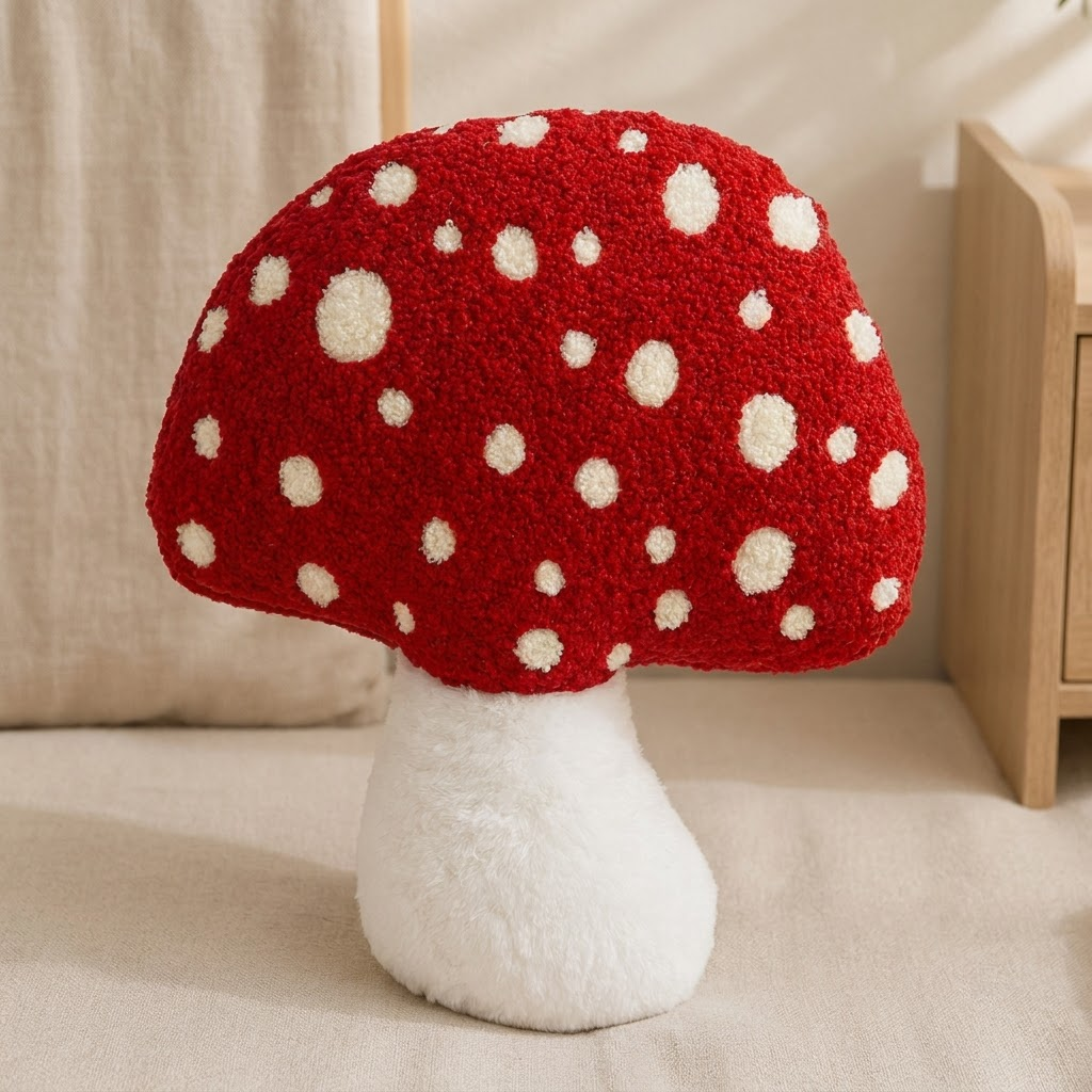 Mushroom Decorative Cushion – Red & White Accent Pillow