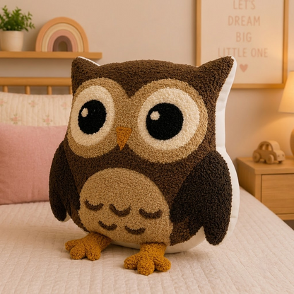 Owl Decorative Cushion – Brown & Beige Accent Pillow
