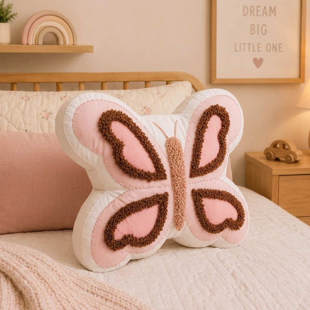 Butterfly Decorative Cushion – Pink & Beige Home Decor