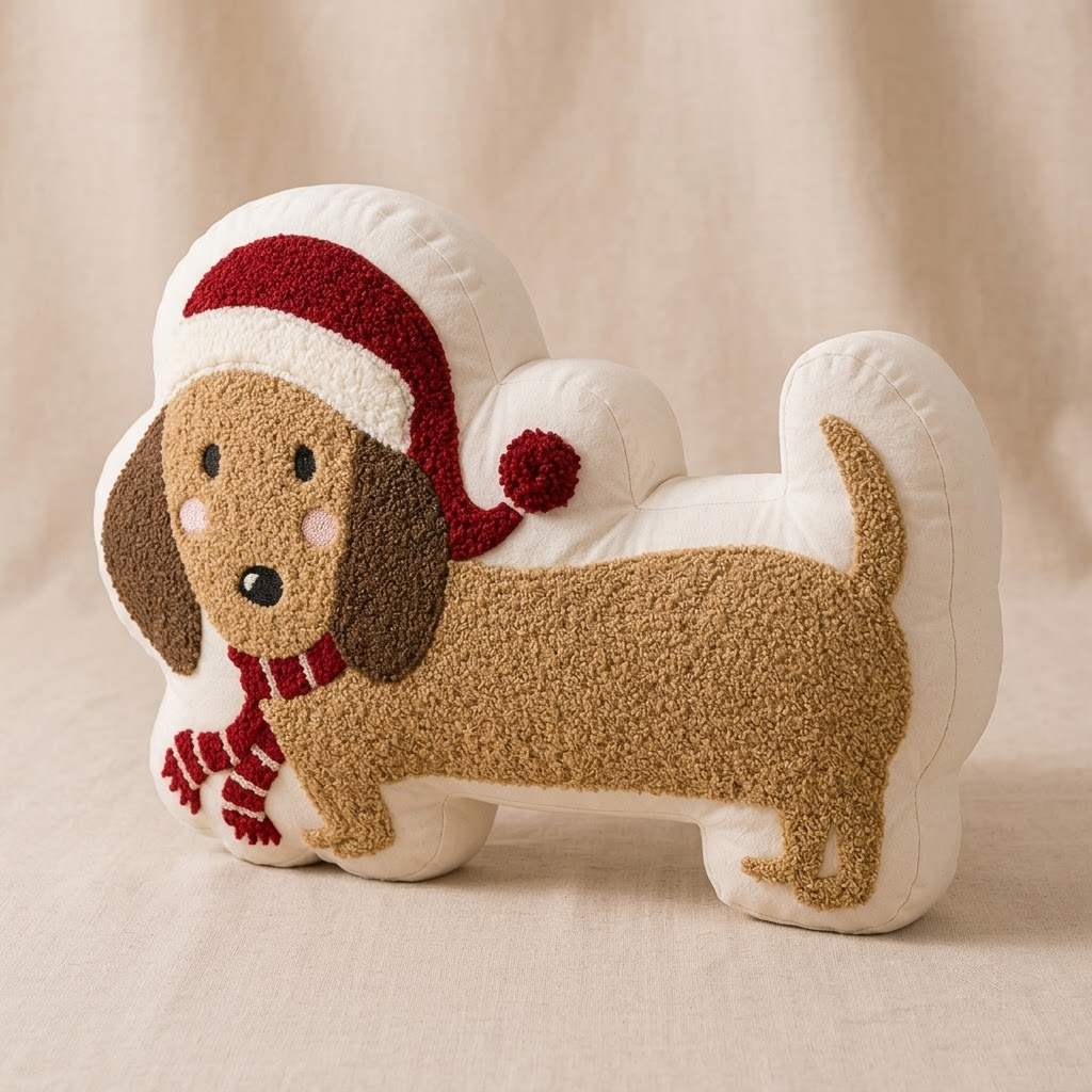 Christmas Dog Decorative Cushion – Festive Holiday Accent Pillow