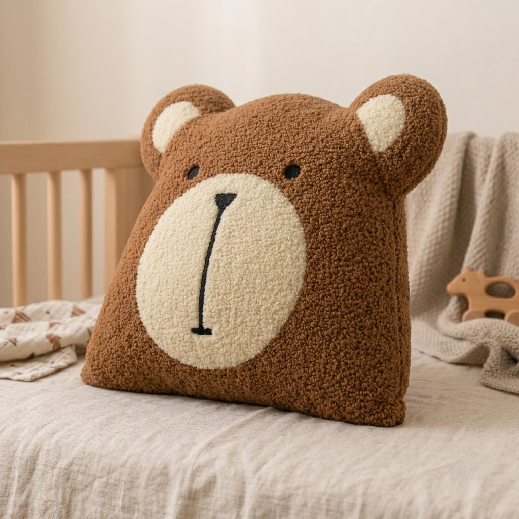 Bear Decorative Cushion – Brown & Cream Accent Pillow