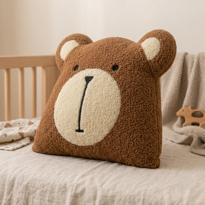 Bear Decorative Cushion – Brown & Cream Accent Pillow