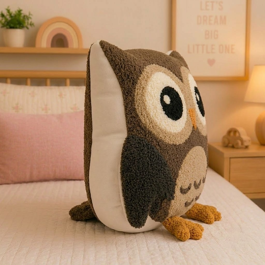 Owl Decorative Cushion – Brown & Beige Accent Pillow