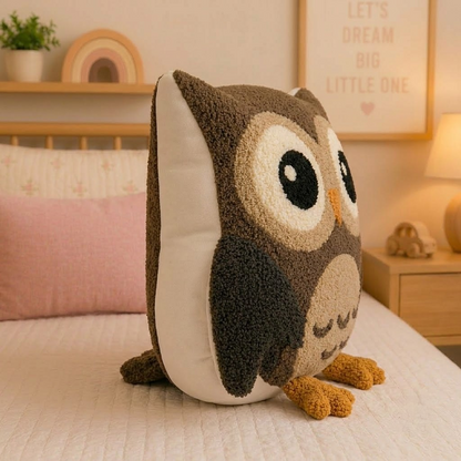 Owl Decorative Cushion – Brown & Beige Accent Pillow